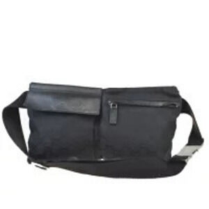 Gucci Waist Pouch Clutch Bag GG Black Canvas Leather